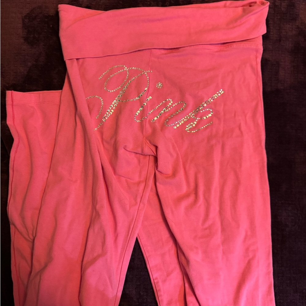 Pink Victoria's Secret Rhinestone Flare  Leggings